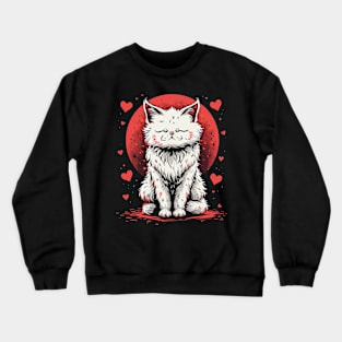 Cute White Anime Cat | Valentines Day Crewneck Sweatshirt